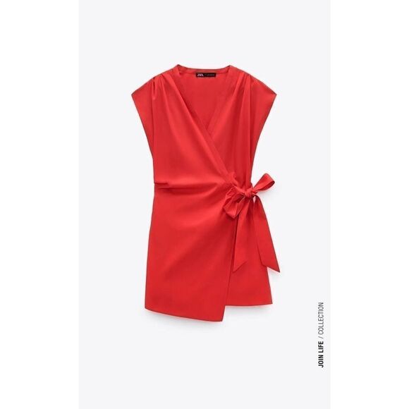 Zara Red Poplin Jumpsuit Wrap Style - Picture 5 of 6